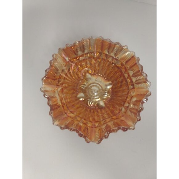 Vintage Jeanette Carnival Glass Bon Bon Candy Dish Aztec Roses - Picture 2 of 5